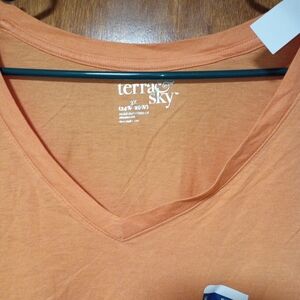Terra & Sky Orange V-Neck Top
